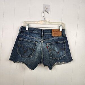 Vintage Levis Dark Denim Jean Shorts Cutoffs Low Mid Rise Frayed Y2K Festival